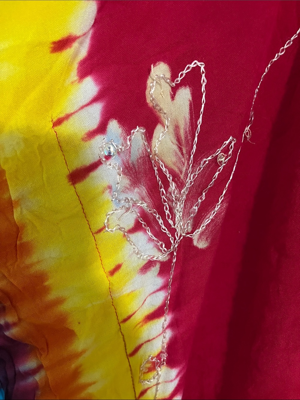 Vibrant Floral Tie-Dye Caftan - Magenta, Yellow & Teal - Picture 5 of 5